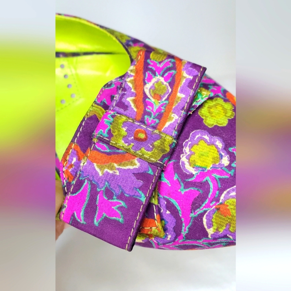 ETRO-size39 1/2-flat shoes-Leather/fabric- Lilac multi paisley print-bow accent - Picture 4 of 8